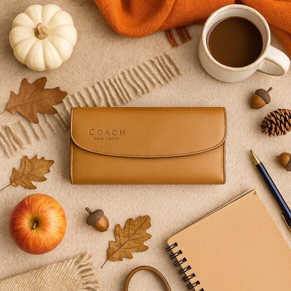 Coach Camel Calfskin Leather Wallet | Vintage 90s Y2K Quiet Luxury Snap Closure - Picture 1 of 13